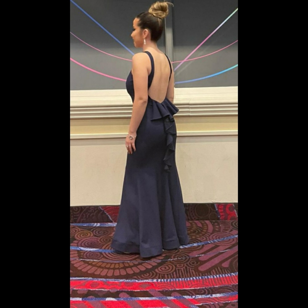 Backless dark blue maxi dress